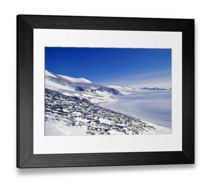 Framed Print : Ellsworth Mountains at Patriot Hills, Antarctica, showing the blue ice bordering Framed Print : Ellsworth Mountains at Patriot Hills, Antarctica, showing the blue ice bordering