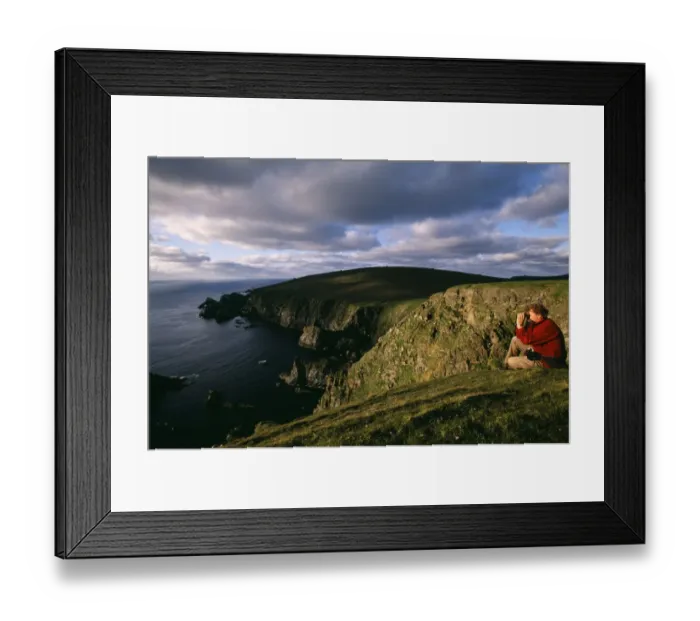 Framed Print : Birdwatching on the cliffs at Hermaness NNR, Unst, Shetland, June Framed Print : Birdwatching on the cliffs at Hermaness NNR, Unst, Shetland, June