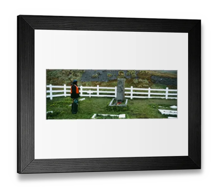 Framed Print : Tourist at Shackletons Grave, Grytviken, South Georgia Framed Print : Tourist at Shackletons Grave, Grytviken, South Georgia