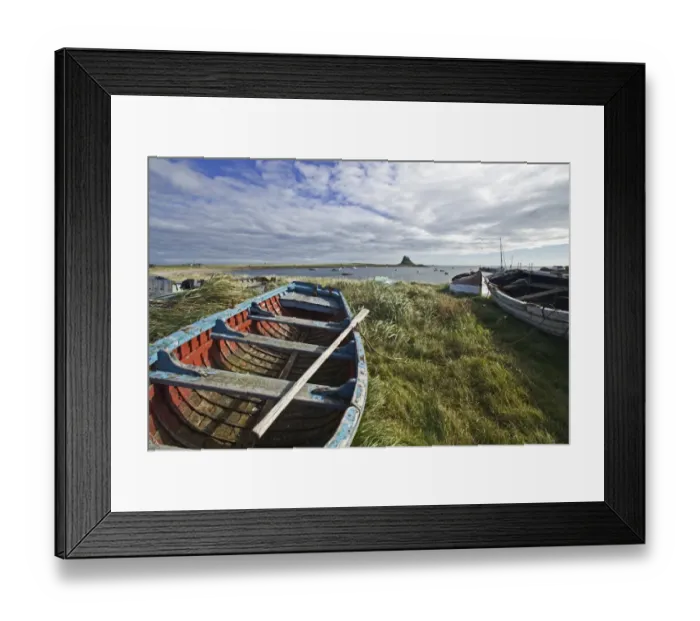 Framed Print : Boats & Lindisfarne Castle, Northumberland, UK Framed Print : Boats & Lindisfarne Castle, Northumberland, UK
