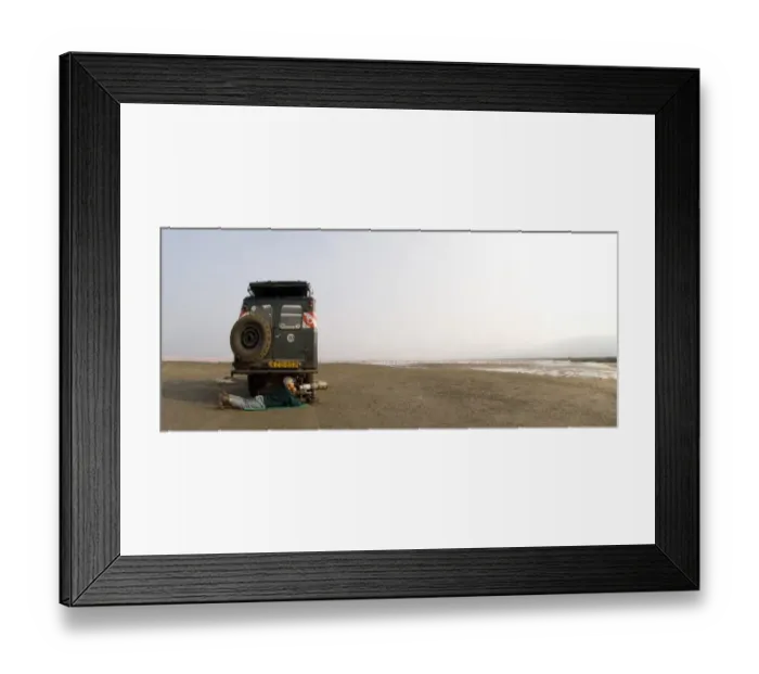 Framed Print : Wildlife photographer Dave Richards photographing Lesser Flamingos on Lake Nakuru Kenya