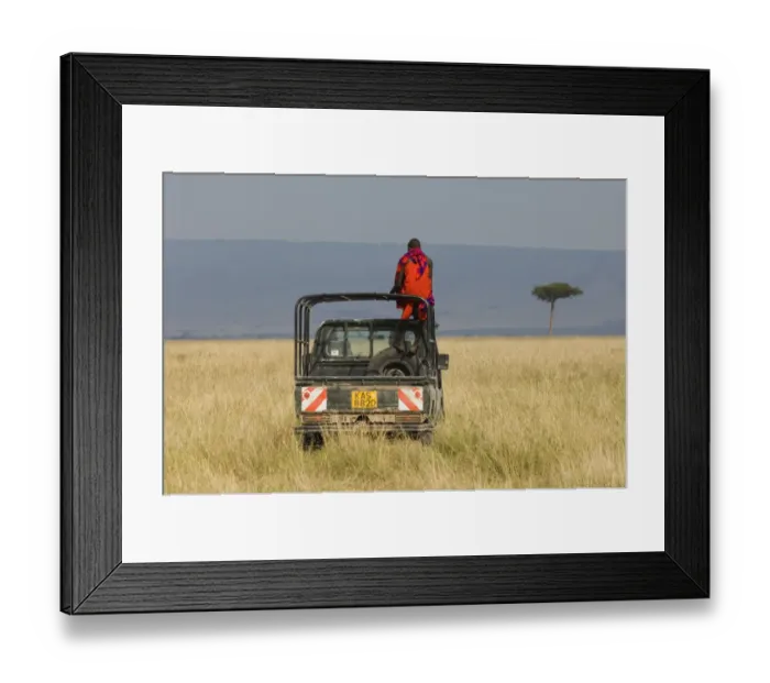Framed Print : Masai on jeep in Masai Mara Kenya July Framed Print : Masai on jeep in Masai Mara Kenya July