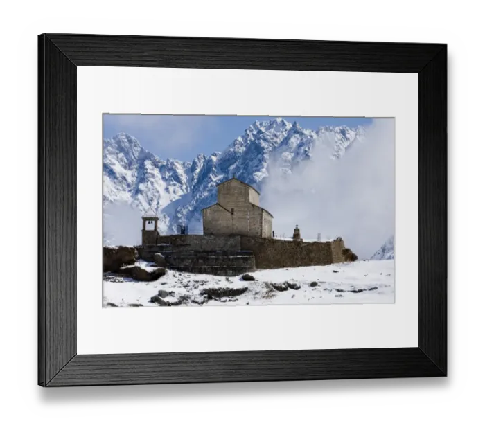 Framed Print : Monastery in village near Kazbegi in Great Caucasus Mountains Georgia Framed Print : Monastery in village near Kazbegi in Great Caucasus Mountains Georgia