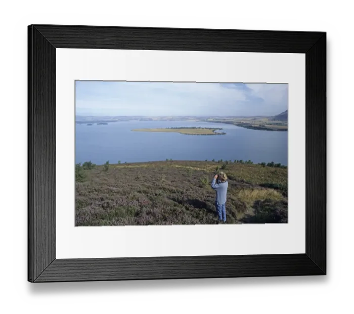 Framed Print : 02397dt. Birdwatching at Vane Farm RSPB Reserve looking across Loch Leven Scotland summer Framed Print : 02397dt. Birdwatching at Vane Farm RSPB Reserve looking across Loch Leven Scotland summer