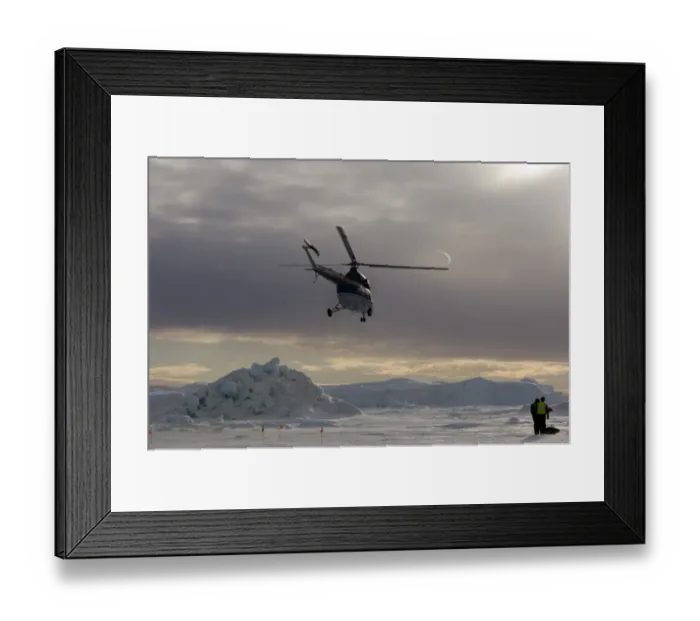 Framed Print : 02604dt. Helicopter departing Snow Hill Island Emperor Penguin colony for the ship Framed Print : 02604dt. Helicopter departing Snow Hill Island Emperor Penguin colony for the ship