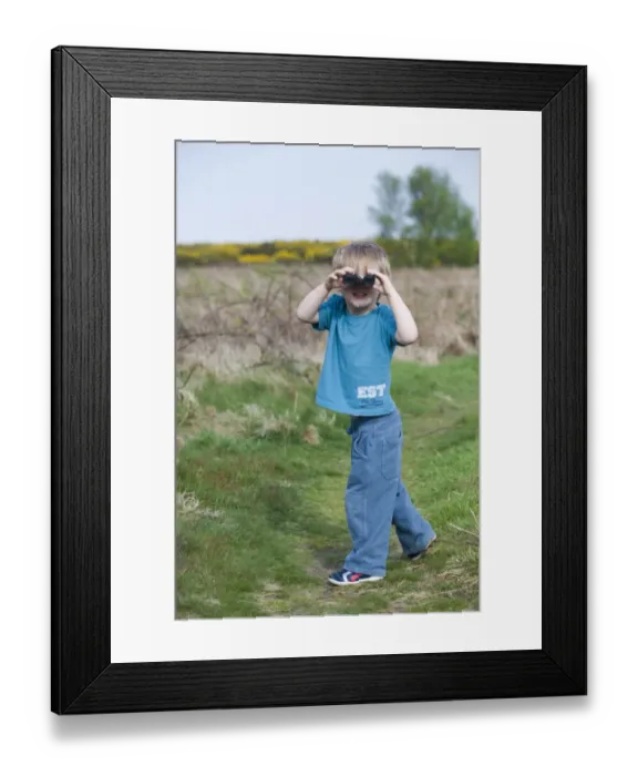 Framed Print : Toddler (3 Yr old boy) bird watching on heath Norfolk April Framed Print : Toddler (3 Yr old boy) bird watching on heath Norfolk April
