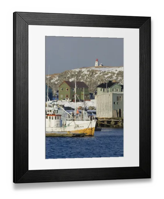 Framed Print : Vado Harbour at mouth of Varanger Fjord Arctic Norway winter Framed Print : Vado Harbour at mouth of Varanger Fjord Arctic Norway winter