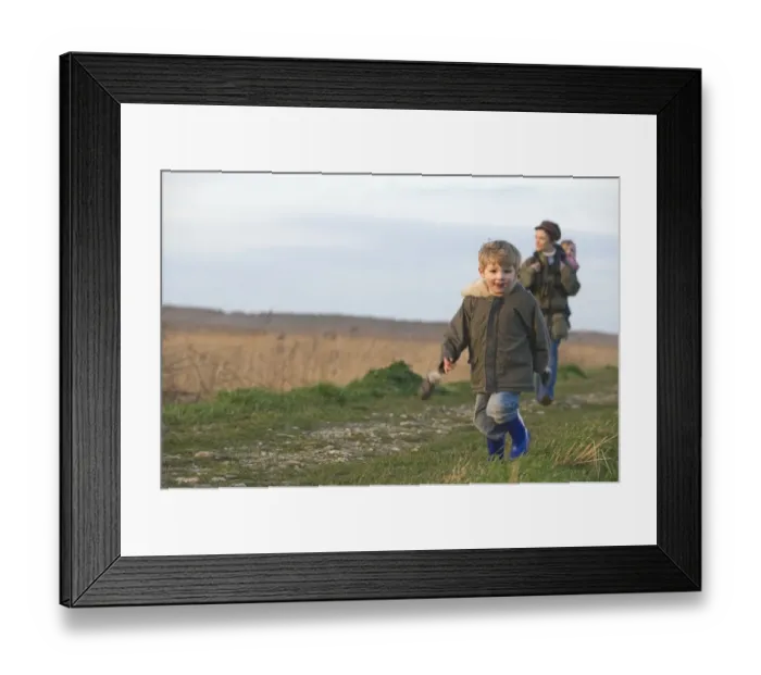 Framed Print : mother carrying toddler in backpack while bird watching along coastal path North Framed Print : mother carrying toddler in backpack while bird watching along coastal path North