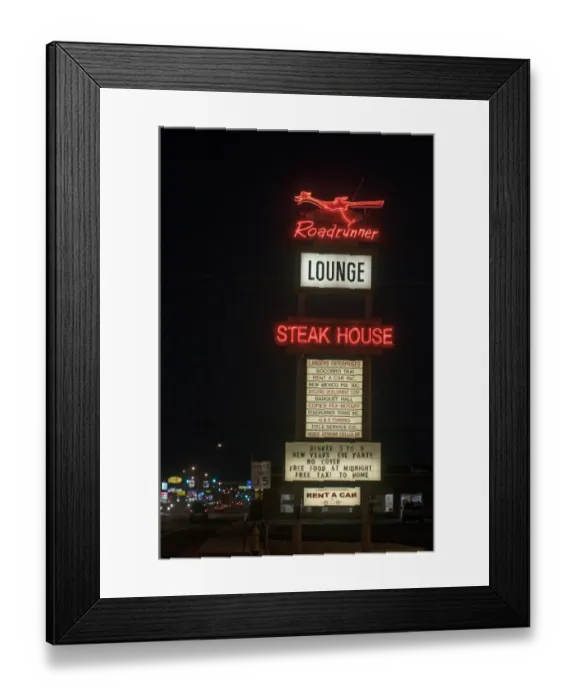 Framed Print : Neon Roadrunner sign outside restaurant in Socorro New Mexico USA Framed Print : Neon Roadrunner sign outside restaurant in Socorro New Mexico USA