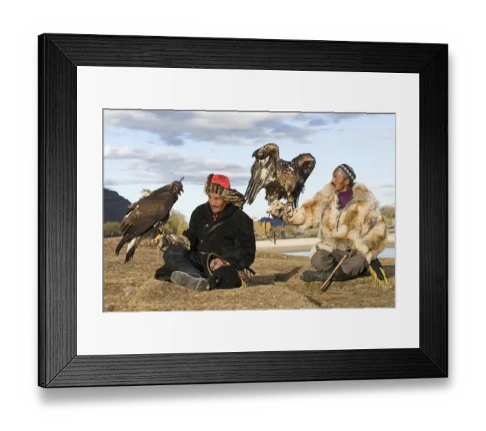 Framed Print : Kazakh eagle hunters with their Golden Eagles Bayan-Ulgii in Altai Mountains western Framed Print : Kazakh eagle hunters with their Golden Eagles Bayan-Ulgii in Altai Mountains western
