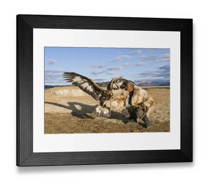 Framed Print : Dalai Han an Kazakh eagle hunter with his Golden Eagle Uglii in Altai Mountains western Framed Print : Dalai Han an Kazakh eagle hunter with his Golden Eagle Uglii in Altai Mountains western
