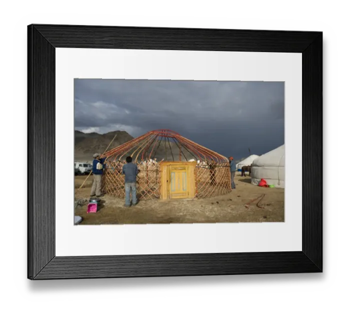 Framed Print : Erecting a Ger camp at Bayan-Ulgii in preparation for the eagle hunters festival Framed Print : Erecting a Ger camp at Bayan-Ulgii in preparation for the eagle hunters festival