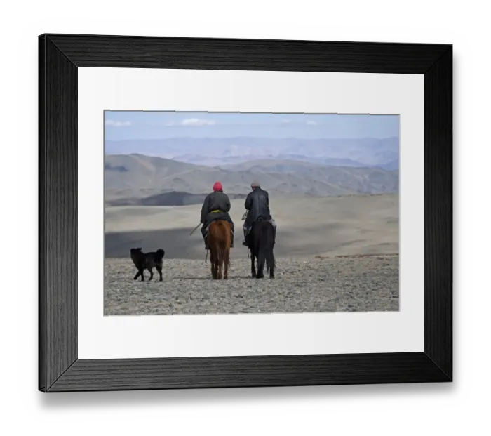 Framed Print : Shepherds on horseback in the Altai Mountains near Bayan-Uglii Mongolia September