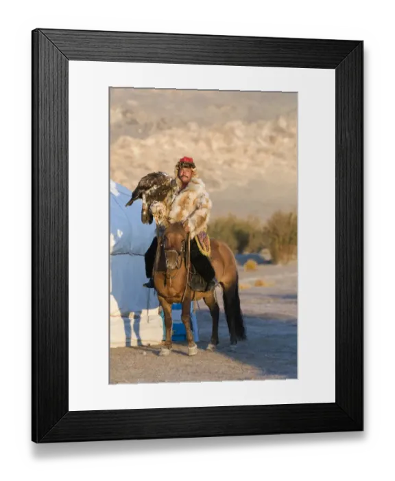 Framed Print : Dalai Han an Kazakh eagle hunter with his Golden Eagle Uglii in Altai Mountains western Framed Print : Dalai Han an Kazakh eagle hunter with his Golden Eagle Uglii in Altai Mountains western
