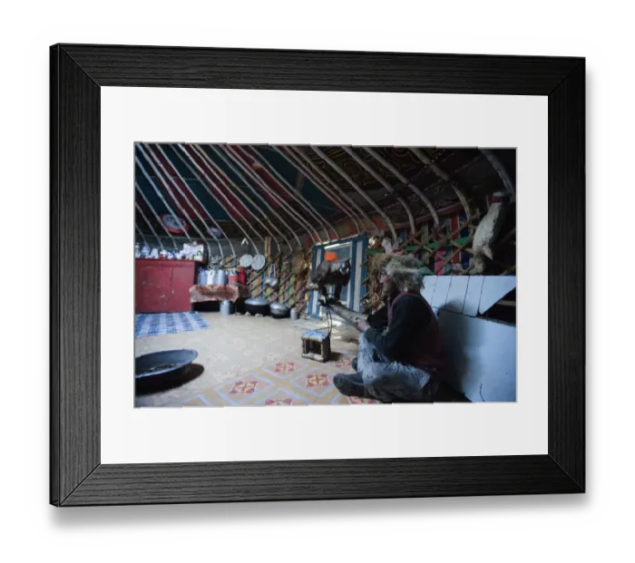 Framed Print : Kazakh eagle hunter inside his Ger with his Golden Eagle near Bayan-Ulgii in Altai Framed Print : Kazakh eagle hunter inside his Ger with his Golden Eagle near Bayan-Ulgii in Altai
