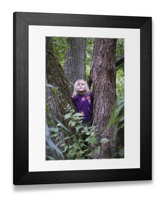 Framed Print : Young girl exploring in woodland Norfolk August Framed Print : Young girl exploring in woodland Norfolk August