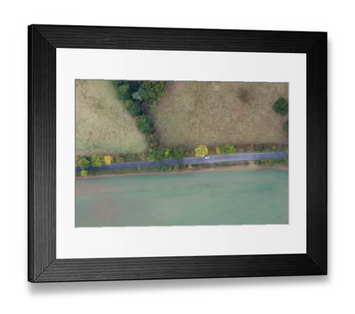 Framed Print : Aerial view of road cutting through countryside south of Norwich Norfolk Framed Print : Aerial view of road cutting through countryside south of Norwich Norfolk