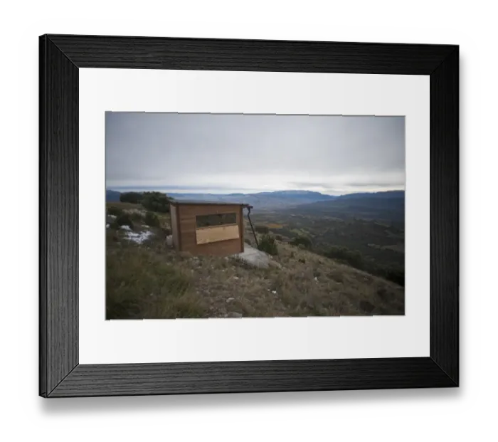 Framed Print : Vulture photography hide with one way glass near Tremp Catalonian Pyrenees Spain Framed Print : Vulture photography hide with one way glass near Tremp Catalonian Pyrenees Spain
