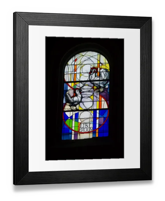 Framed Print : Stained glass window in cathedral Santo Domingo de la Calzada depicting a hen Framed Print : Stained glass window in cathedral Santo Domingo de la Calzada depicting a hen