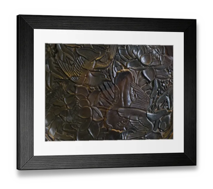 Framed Print : 14th C Chinese black lacquer dish showing two Mandarins against Lotus and water plants Framed Print : 14th C Chinese black lacquer dish showing two Mandarins against Lotus and water plants