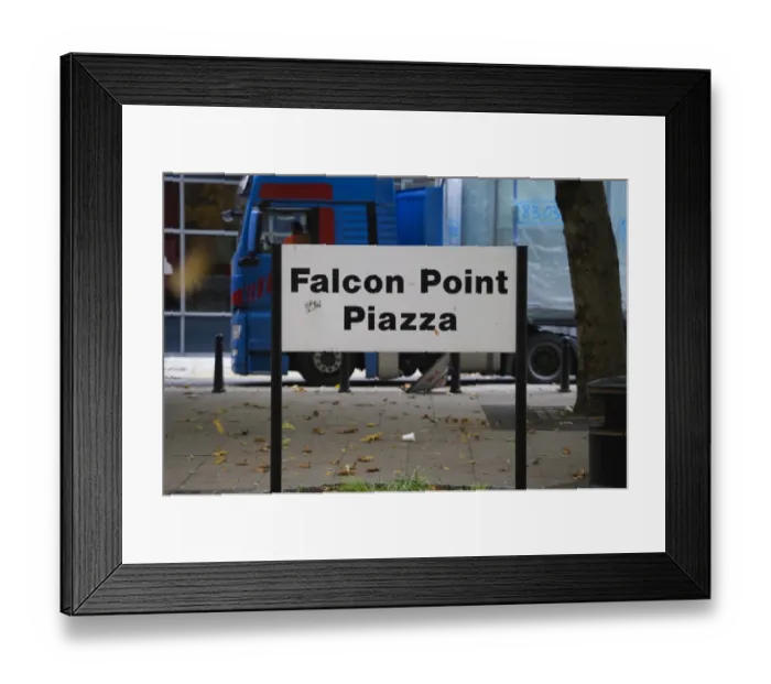 Framed Print : Falcon Point Piazza sign located near Peregrine Falcon nest site at The Tate London Framed Print : Falcon Point Piazza sign located near Peregrine Falcon nest site at The Tate London
