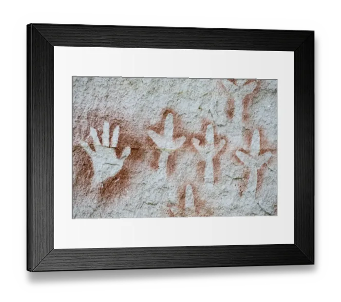 Framed Print : Aboriginal Rock Art at the Art Gallery in Carnarvon Gorge Queensland - stencil Framed Print : Aboriginal Rock Art at the Art Gallery in Carnarvon Gorge Queensland - stencil