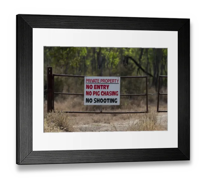 Framed Print : Private property and no shooting sign near Charter Towers Australia Framed Print : Private property and no shooting sign near Charter Towers Australia