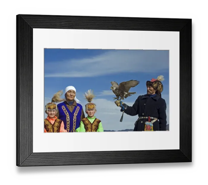 Framed Print : Kazakh hunter with Saker Falcon at Eagle hunters festival near Ulgii in western Mongolia Framed Print : Kazakh hunter with Saker Falcon at Eagle hunters festival near Ulgii in western Mongolia