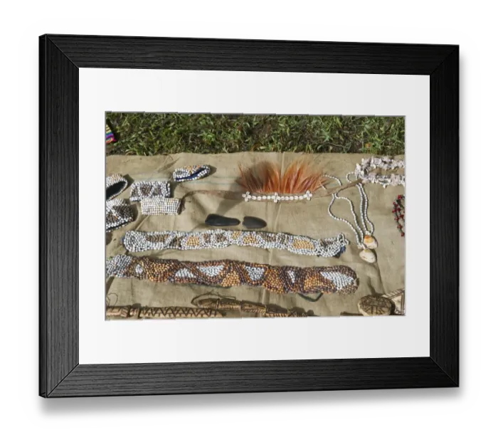 Framed Print : Items for sale including Raggiana Bird of Paradise lumes in market at Paiya Western Framed Print : Items for sale including Raggiana Bird of Paradise lumes in market at Paiya Western