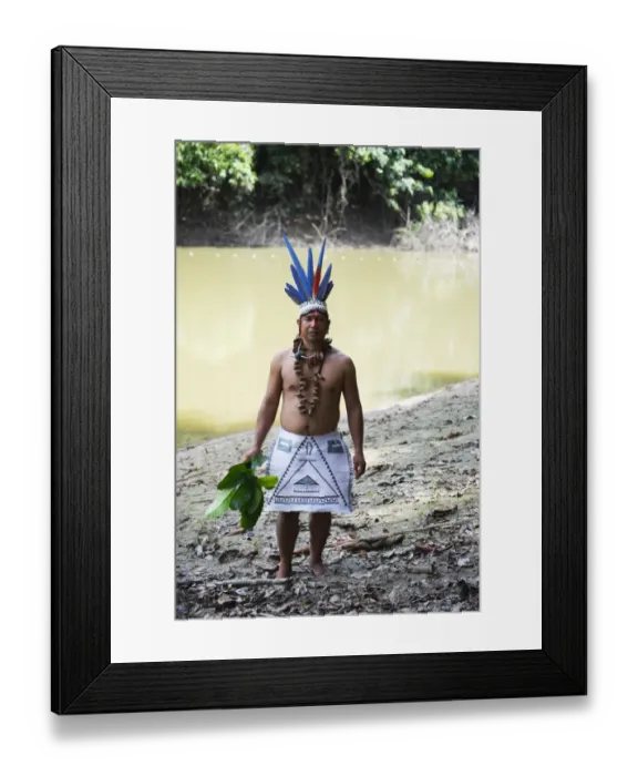 Framed Print : Guillermo Rodriguez Gomez Shaman of the Bora Tribe northern Amazon Basin Peru wearing Framed Print : Guillermo Rodriguez Gomez Shaman of the Bora Tribe northern Amazon Basin Peru wearing