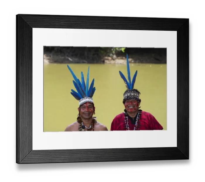 Framed Print : Guillermo Rodriguez Gomez Shaman for the Bora trible with his assistant (red shirt) Framed Print : Guillermo Rodriguez Gomez Shaman for the Bora trible with his assistant (red shirt)