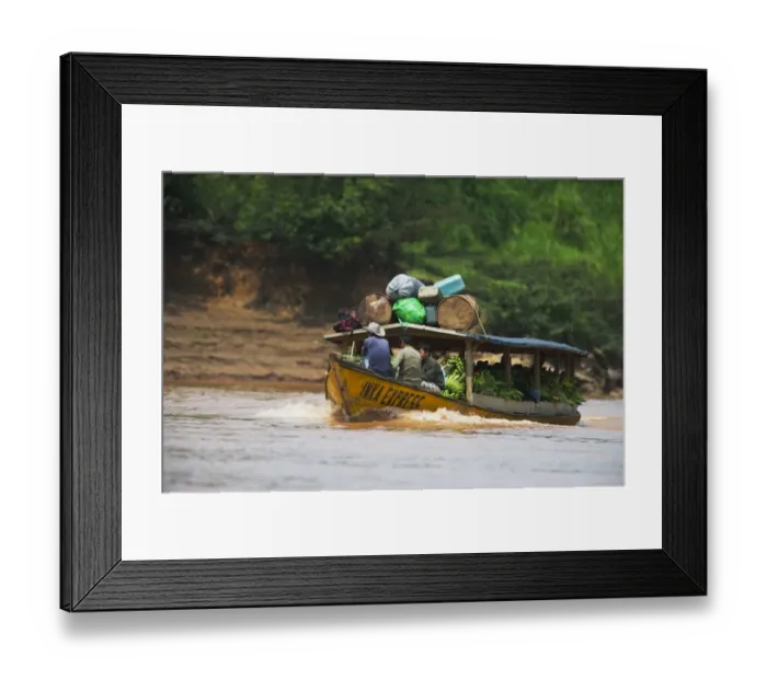 Framed Print : Boat carrying bananas to market up the Madre de Dios River Peruvian Amazon Framed Print : Boat carrying bananas to market up the Madre de Dios River Peruvian Amazon