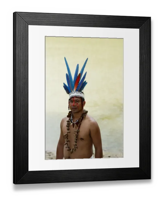 Framed Print : Guillermo Rodriguez Gomez Shaman of the Bora Tribe northern Amazon Basin Peru wearing Framed Print : Guillermo Rodriguez Gomez Shaman of the Bora Tribe northern Amazon Basin Peru wearing