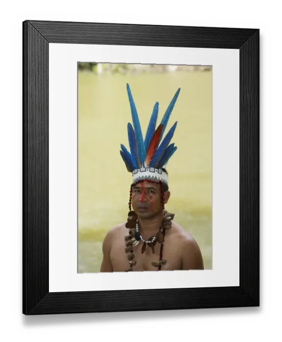 Framed Print : Guillermo Rodriguez Gomez Shaman of the Bora Tribe northern Amazon Basin Peru wearing Framed Print : Guillermo Rodriguez Gomez Shaman of the Bora Tribe northern Amazon Basin Peru wearing