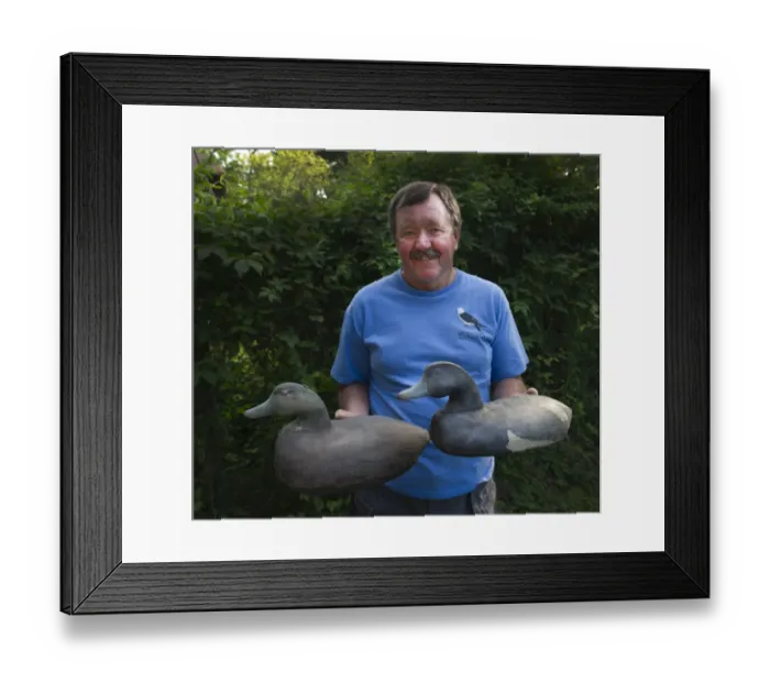 Framed Print : Clay Sutton with his duck decoys New Jersey USA May 2011 Framed Print : Clay Sutton with his duck decoys New Jersey USA May 2011