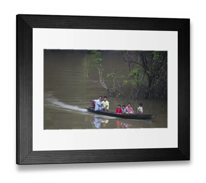 Framed Print : Family on tributary of River Amazon Nr Iquitos Peru Framed Print : Family on tributary of River Amazon Nr Iquitos Peru