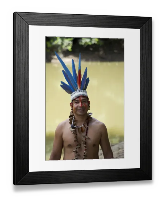 Framed Print : Guillermo Rodriguez Gomez Shaman of the Bora Tribe northern Amazon Basin Peru wearing Framed Print : Guillermo Rodriguez Gomez Shaman of the Bora Tribe northern Amazon Basin Peru wearing