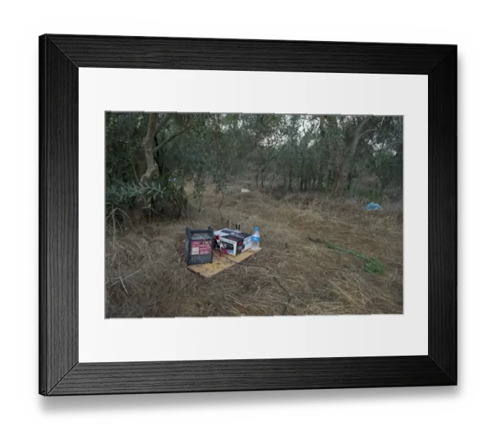 Framed Print : Car radio sound system used to play birdsong in orchard to attract migrant songbirds