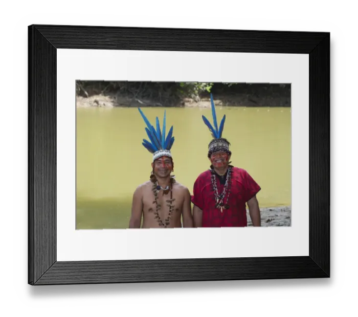 Framed Print : Guillermo Rodriguez Gomez Shaman for the Bora trible with his assistant (red shirt) Framed Print : Guillermo Rodriguez Gomez Shaman for the Bora trible with his assistant (red shirt)