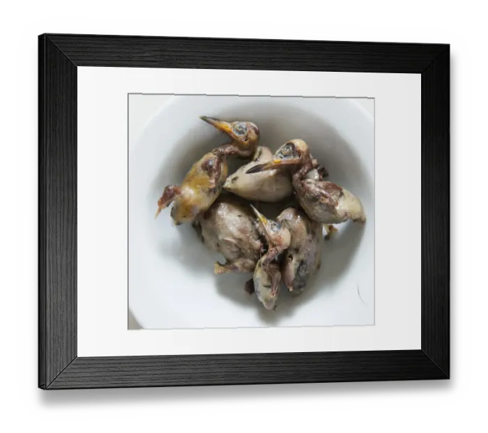 Framed Print : Ambelopoulia (means birds of the vineyards) small migratory birds prepared for eating Framed Print : Ambelopoulia (means birds of the vineyards) small migratory birds prepared for eating