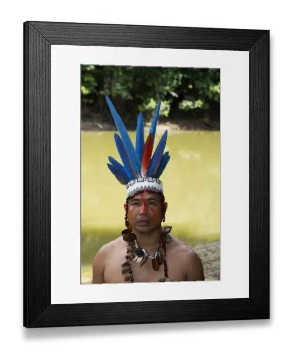 Framed Print : Guillermo Rodriguez Gomez Shaman of the Bora Tribe northern Amazon Basin Peru wearing