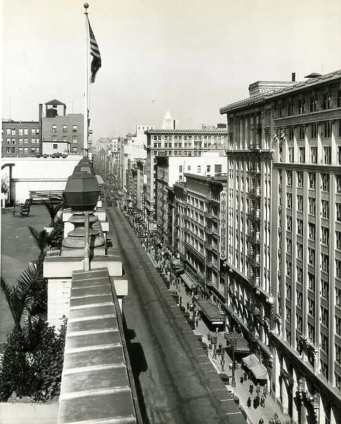 Aerial view of Broadway, near Ninth Street, Los Angeles