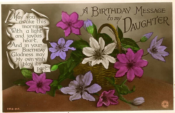 Birthday postcard with flowers and verse