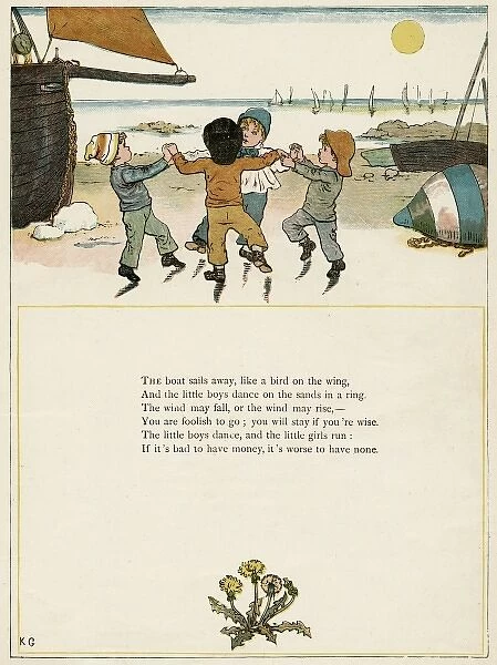 Four boys dancing on a beach