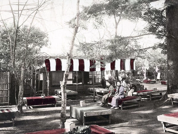 c. 1880s Japan - tea house and benches in a park
