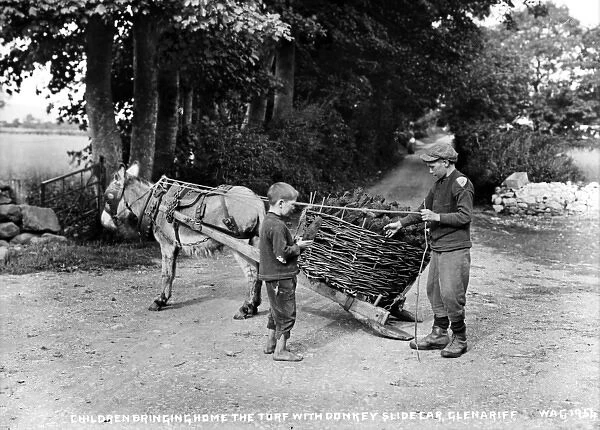 Children Bringing Home the Turf With Donkey Slide Car, Glena