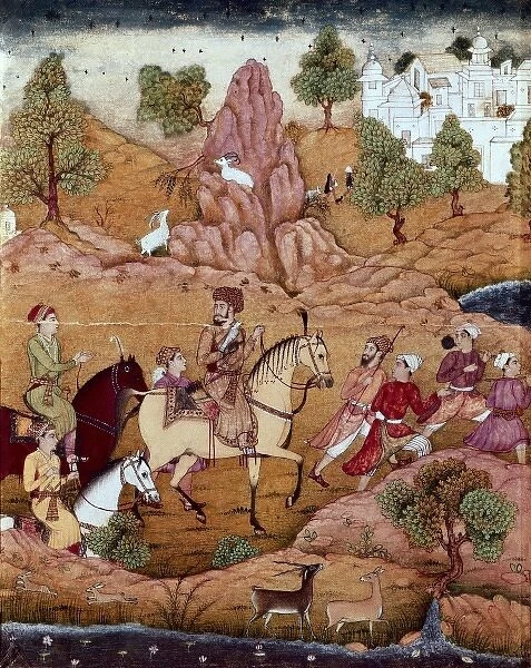 Emperor Humayun hunting. beg. 17th c. Vellum
