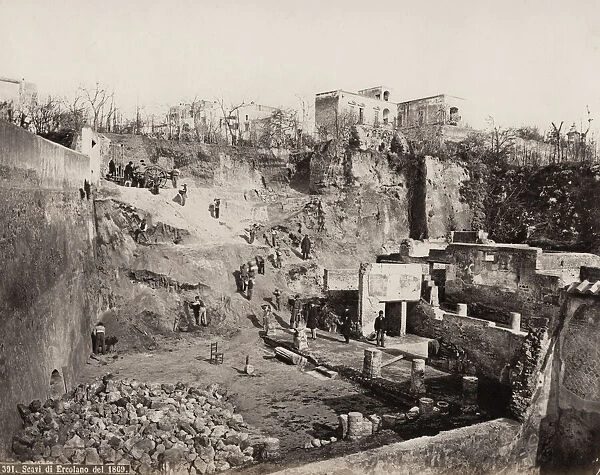 Excavation of the ruins of Herculaneum, Italy, 1869