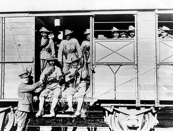 Gurkhas arriving by troop train, Western Front, WW1