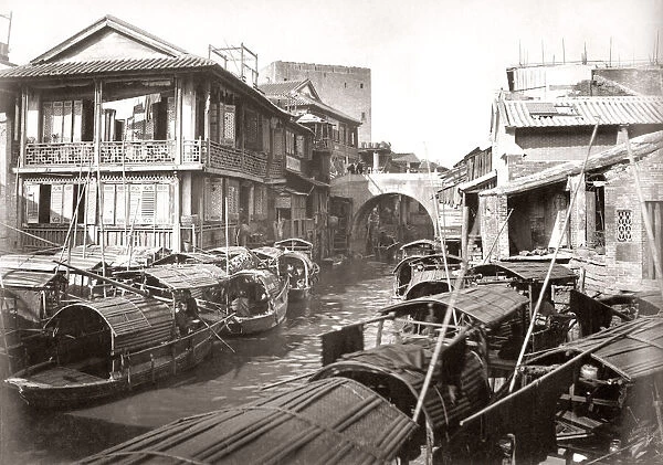 Houses and boats, Canton, guangzhou, China, c. 1880s